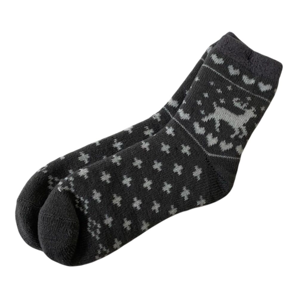 Women’s Medium 6.5 To 8.5 Warm Cozy Winter Reindeer Socks Grey And White